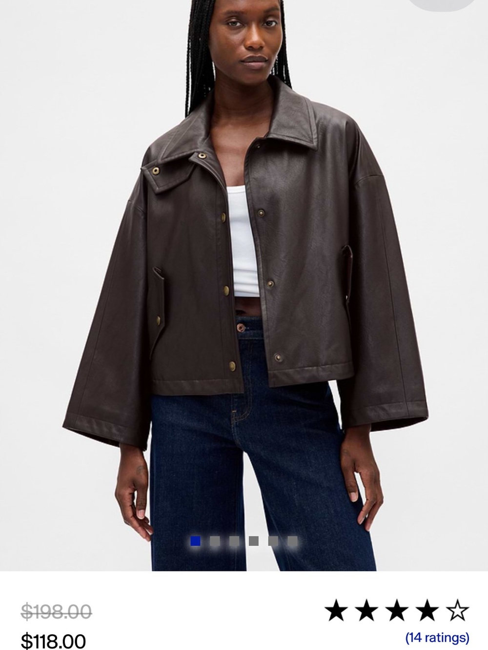 GAP Black Leather Snap-Front Jacket with Stand Collar